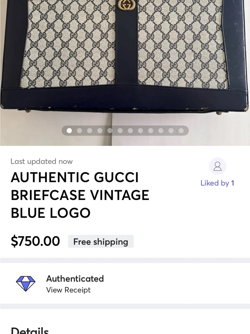 Authentic Gucci Monogram Canvas Top Handle Bag Briefcase in Navy & Beige